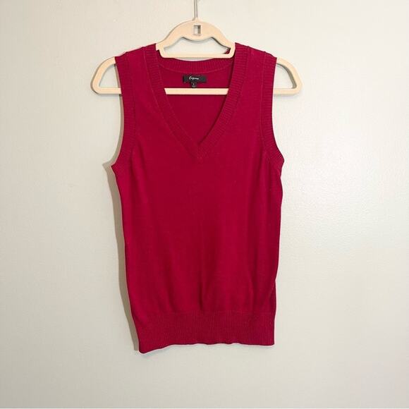Express Womens V-Neck Sleeveless Ribbed Trim Knit Pullover Sweater Red Large - Picture 1 of 12